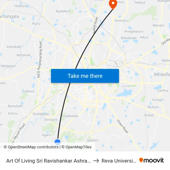 Art Of Living Sri Ravishankar Ashram to Reva University map