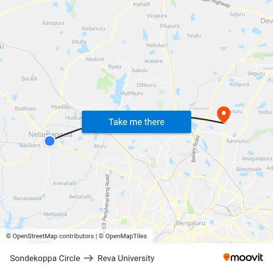 Sondekoppa Circle to Reva University map
