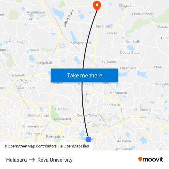 Halasuru to Reva University map