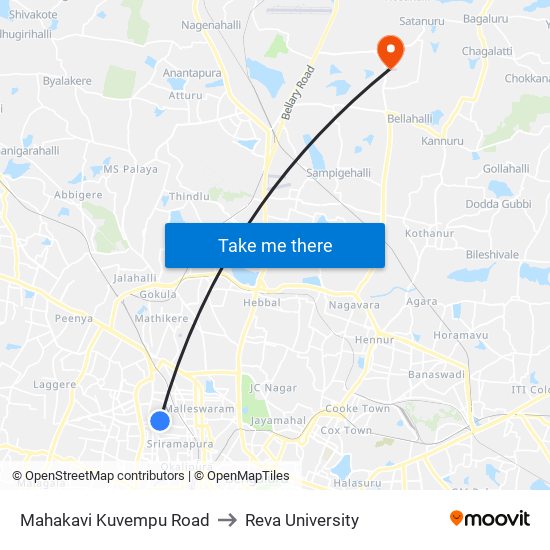 Mahakavi Kuvempu Road to Reva University map