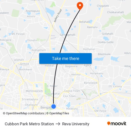 Cubbon Park Metro Station to Reva University map