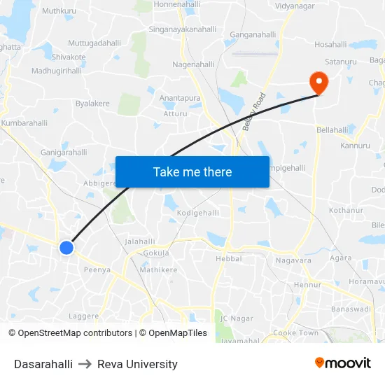 Dasarahalli to Reva University map