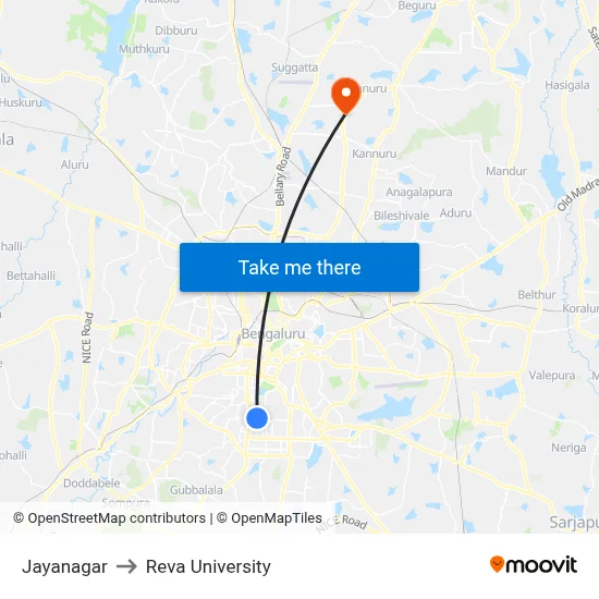 Jayanagar to Reva University map