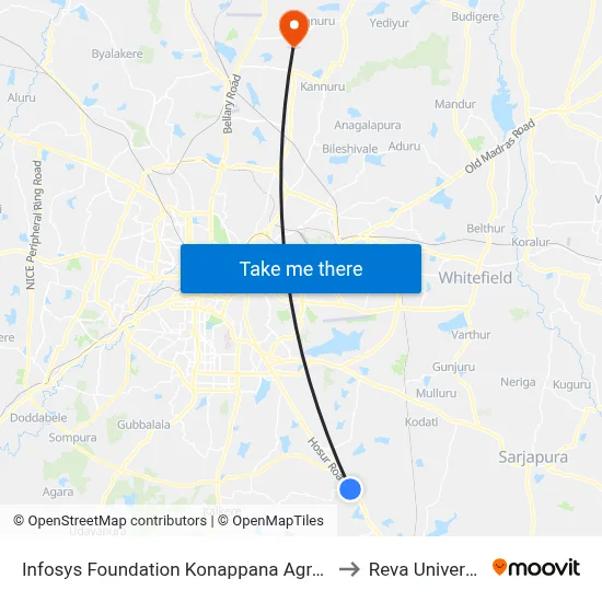 Infosys Foundation Konappana Agrahara to Reva University map