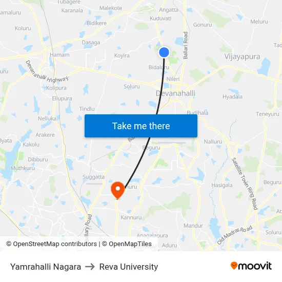 Yamrahalli Nagara to Reva University map