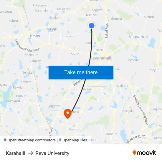Karahalli to Reva University map