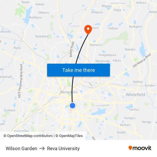 Wilson Garden to Reva University map