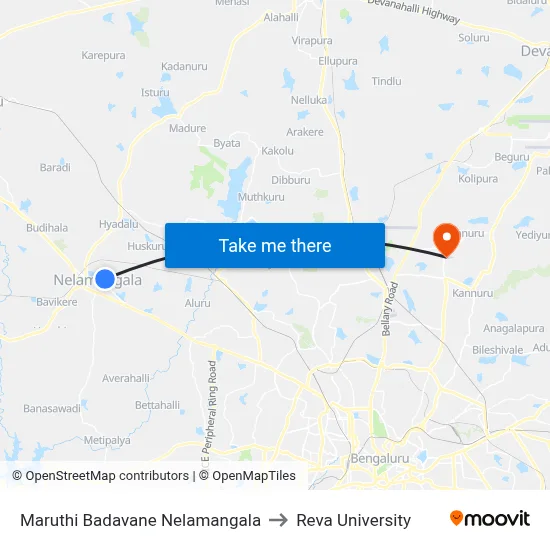 Maruthi Badavane Nelamangala to Reva University map
