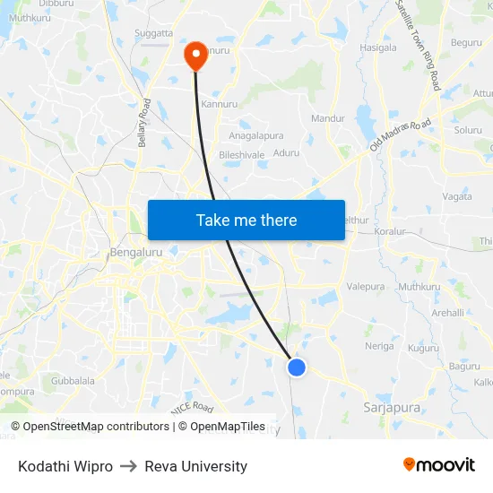 Kodathi Wipro to Reva University map