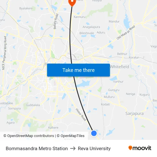 Bommasandra Metro Station to Reva University map