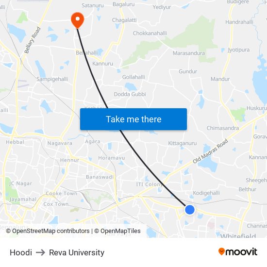 Hoodi to Reva University map