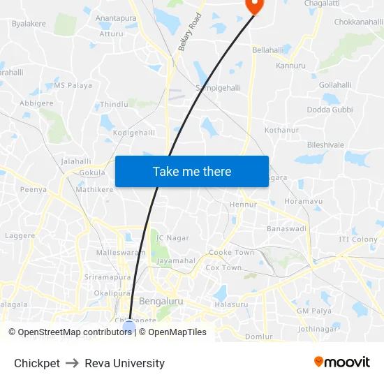 Chickpet to Reva University map