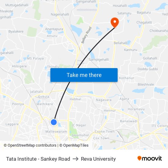 Tata Institute - Sankey Road to Reva University map