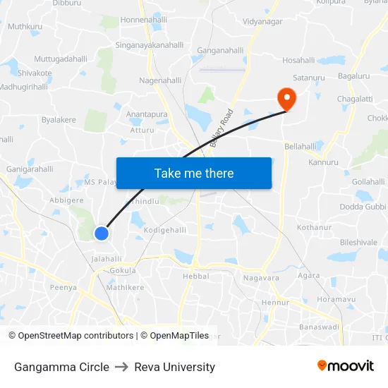 Gangamma Circle to Reva University map