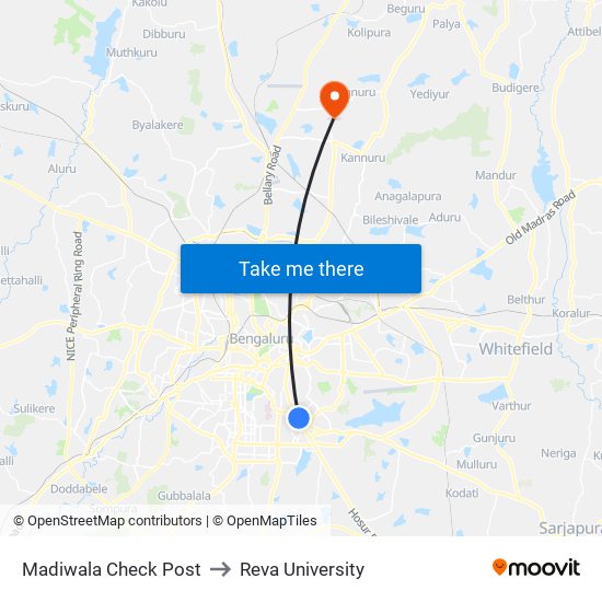 Madiwala Check Post to Reva University map