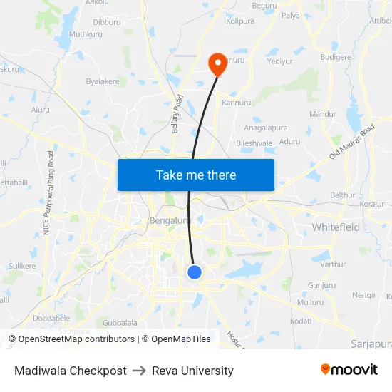Madiwala Checkpost to Reva University map