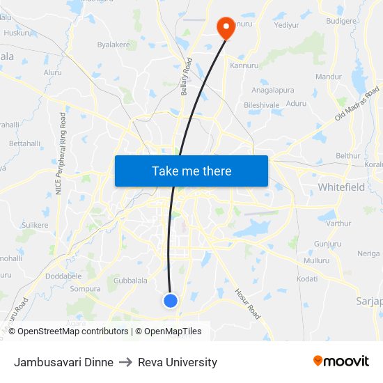 Jambusavari Dinne to Reva University map