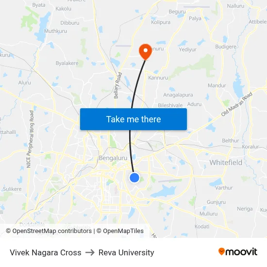 Vivek Nagara Cross to Reva University map