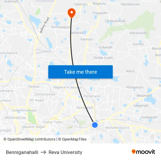 Benniganahalli to Reva University map