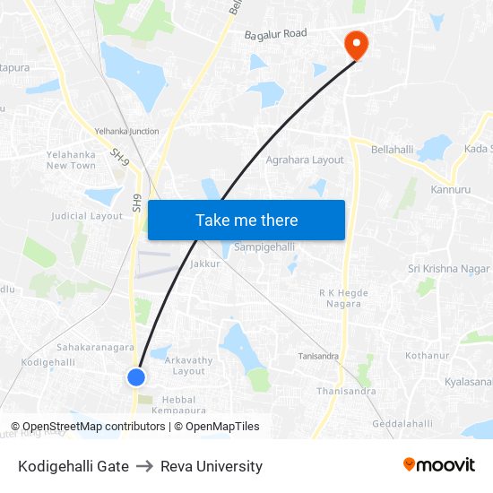 Kodigehalli Gate to Reva University map