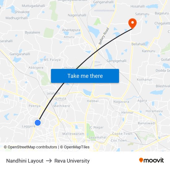 Nandhini Layout to Reva University map