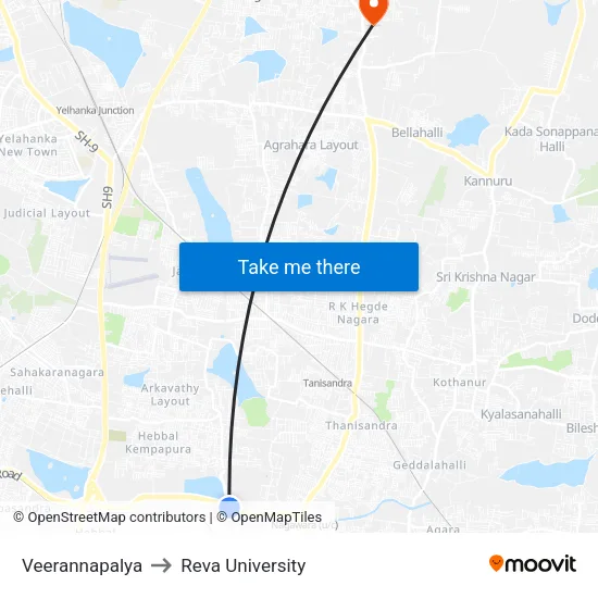 Veerannapalya to Reva University map
