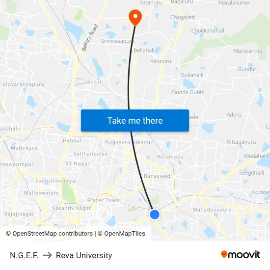 N.G.E.F. to Reva University map