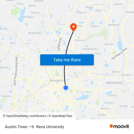 Austin Town to Reva University map