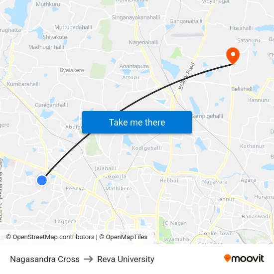 Nagasandra Cross to Reva University map