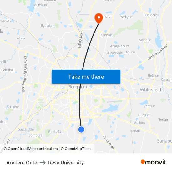 Arakere Gate to Reva University map