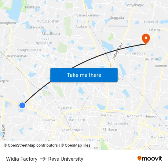 Widia Factory to Reva University map