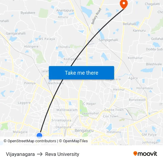 Vijayanagara to Reva University map
