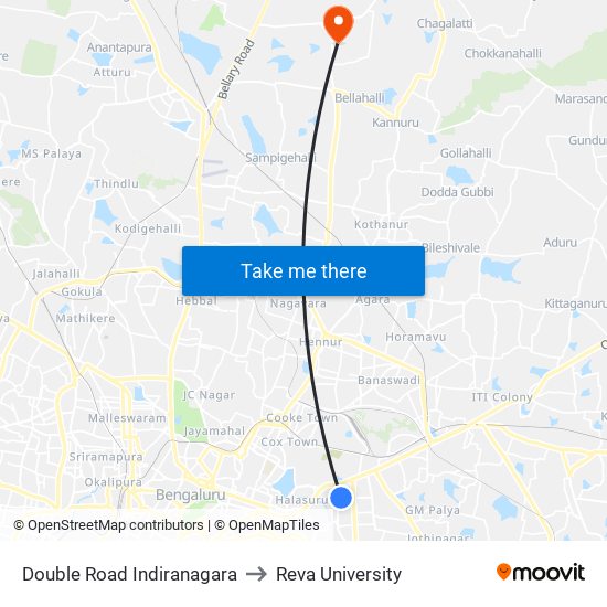 Double Road Indiranagara to Reva University map