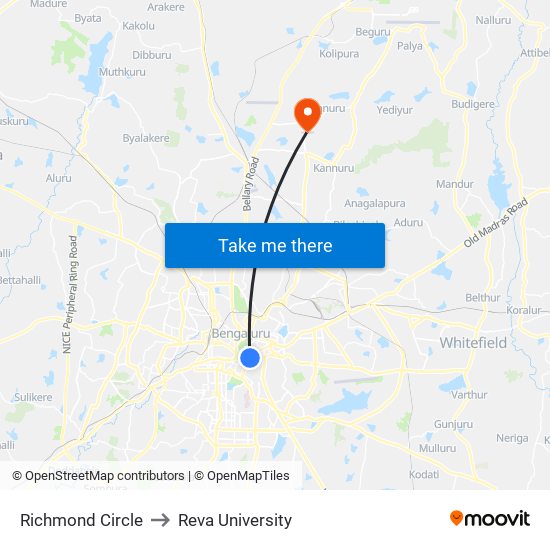 Richmond Circle to Reva University map