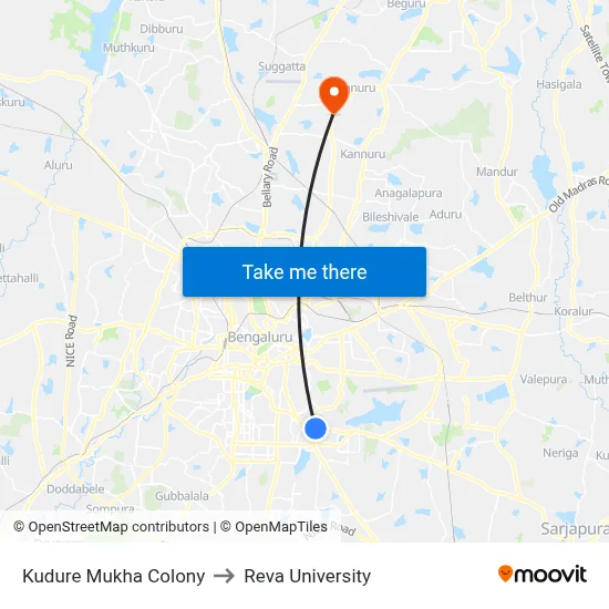 Kudure Mukha Colony to Reva University map