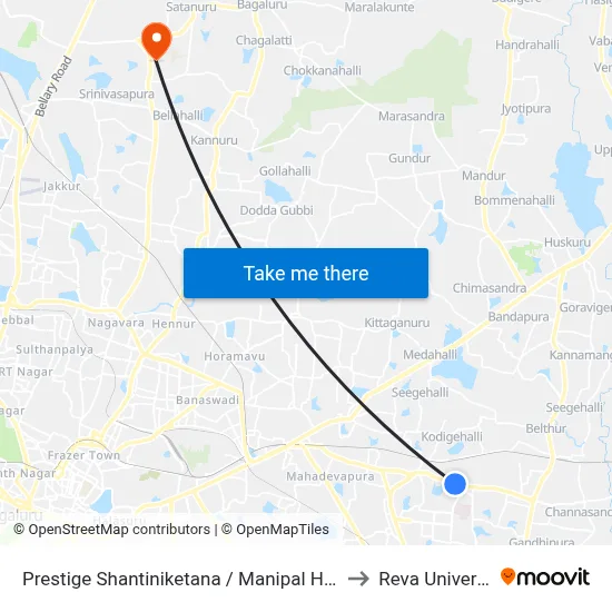 Prestige Shantiniketana / Manipal Hospital to Reva University map
