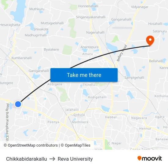Chikkabidarakallu to Reva University map