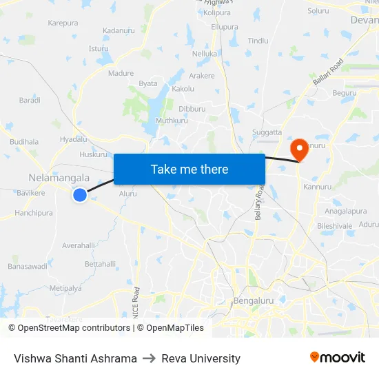 Vishwa Shanti Ashrama to Reva University map