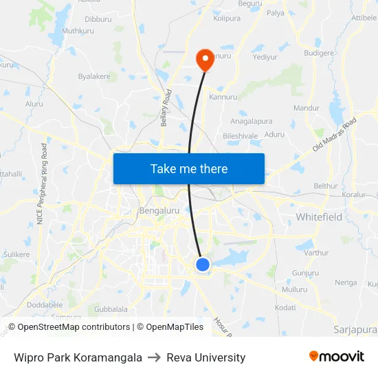 Wipro Park Koramangala to Reva University map