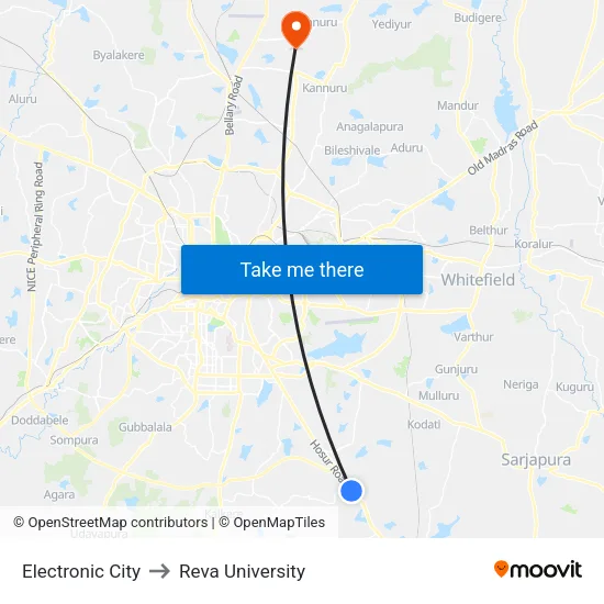 Electronic City to Reva University map
