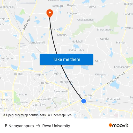 B Narayanapura to Reva University map