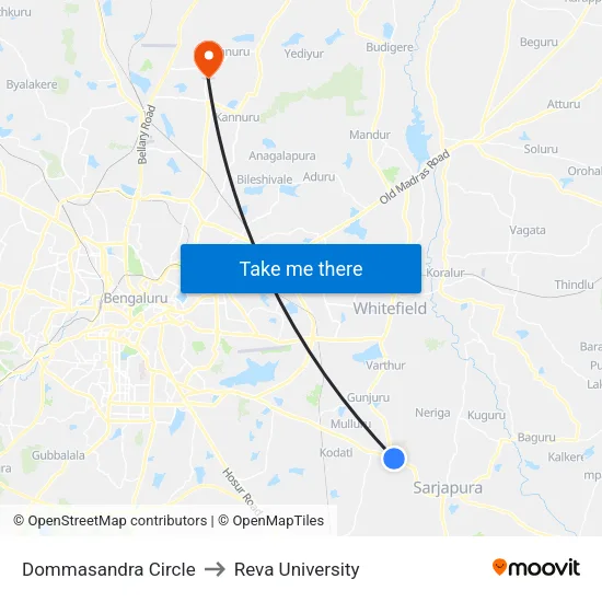 Dommasandra Circle to Reva University map