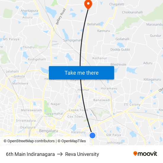 6th Main Indiranagara to Reva University map