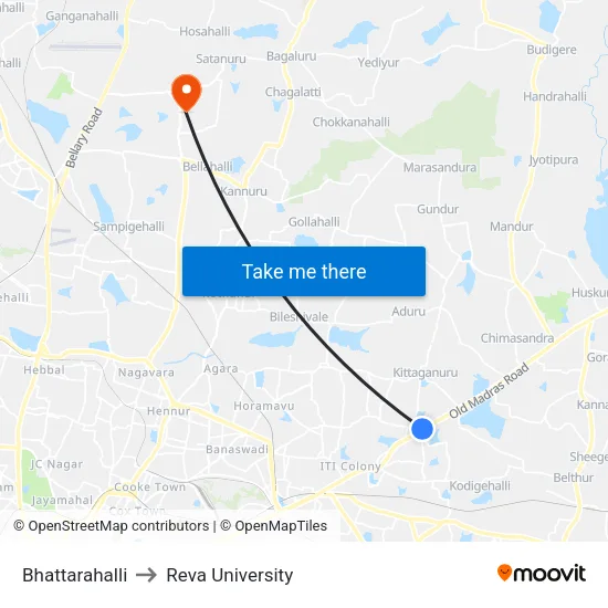 Bhattarahalli to Reva University map