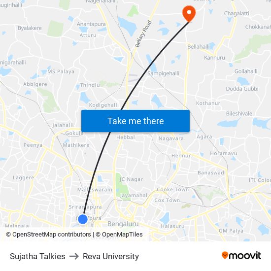 Sujatha Talkies to Reva University map