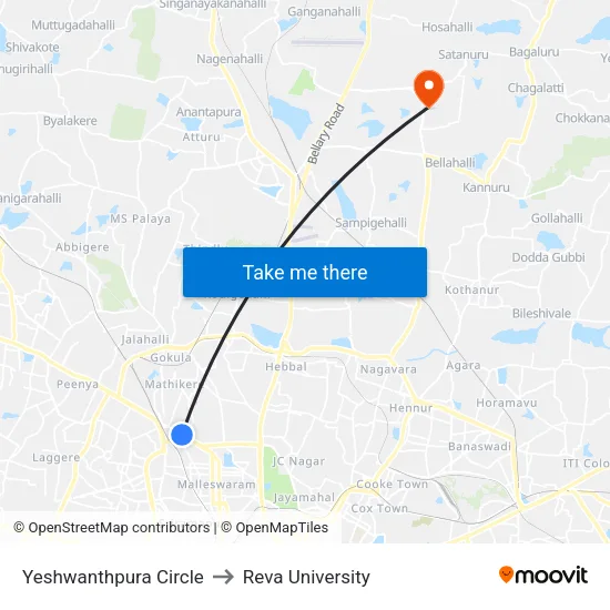 Yeshwanthpura Circle to Reva University map