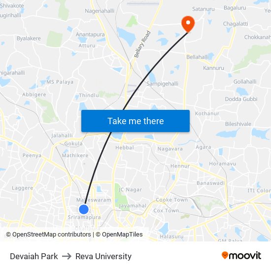 Devaiah Park to Reva University map