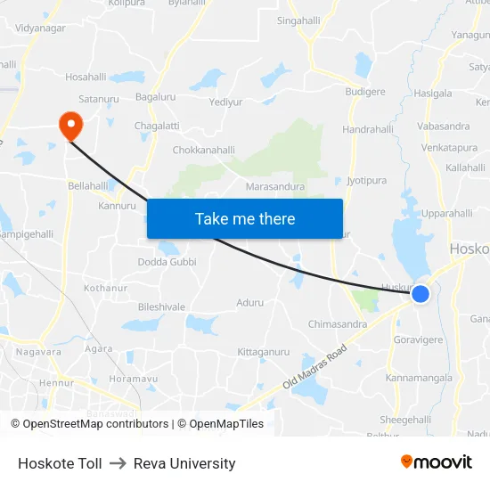 Hoskote Toll to Reva University map