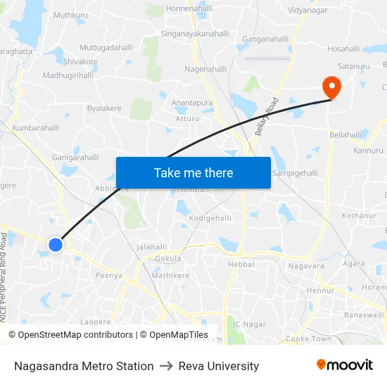 Nagasandra Metro Station to Reva University map
