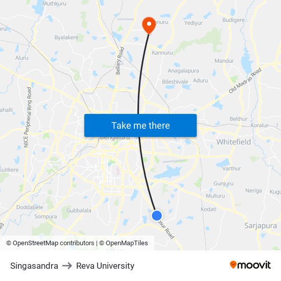 Singasandra to Reva University map